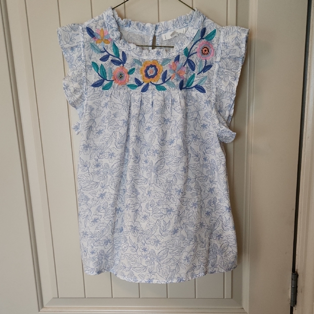 Floral Embroidered Blouse - White and Multicolor